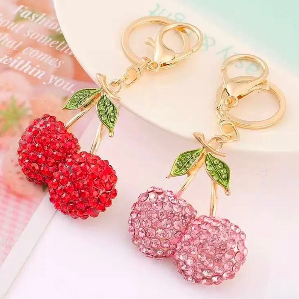 🍒 PINK OR RED Designer-Inspired Rhinestone Cherries Keychain/ Purse/Bag Charm